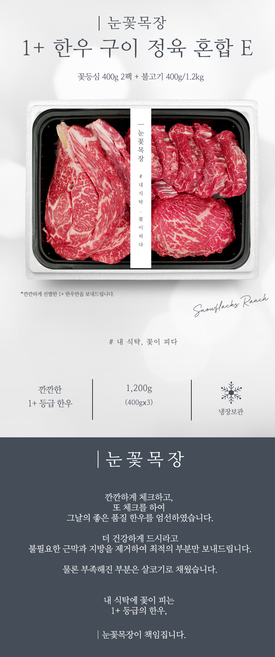 눈꽃 E 한우선물세트 설 설날 명절 1+ 한우세트 (꽃등심2팩+불고기)/1.2kg - NS홈쇼핑